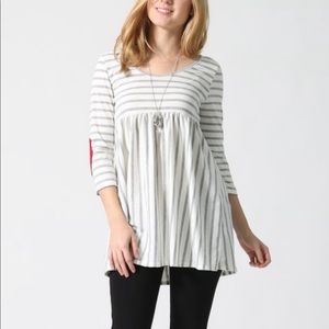 42Pops Heather Gray Stripe Heart Elbow-Patch Tunic